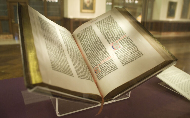 A page from the Gutenberg Bible, one of the first printed books